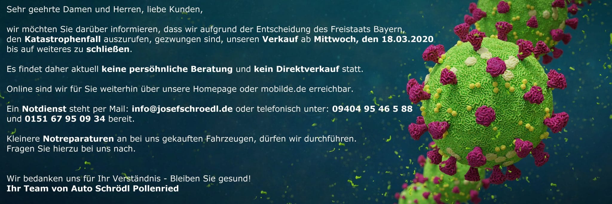 Auto Schrödl Pollenried Corona Hinweis